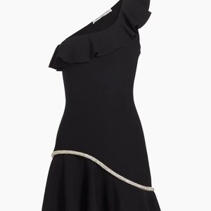 Amanda Uprichard Black Elsa Crystal-Embellished One-Shoulder Minidress